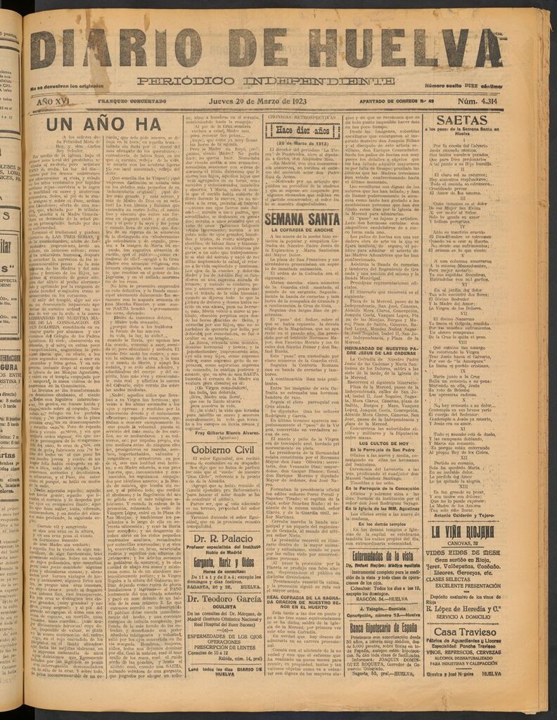 Miniatura de Diario de Huelva : periódico independiente del 29 de marzo de 1923