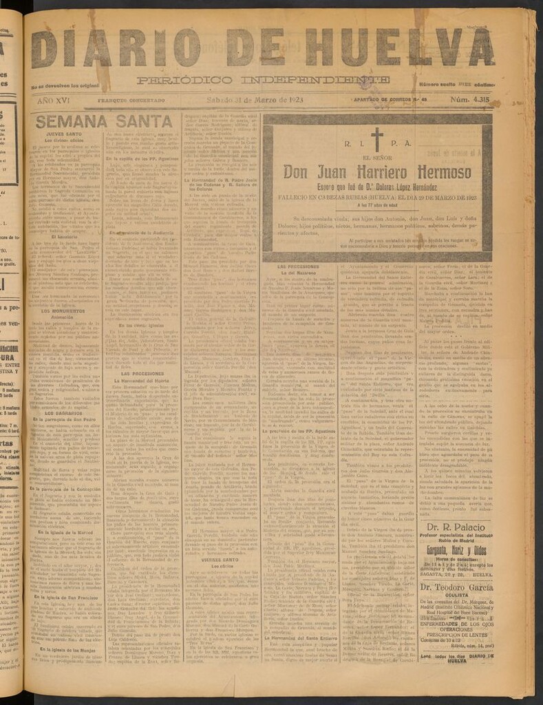 Miniatura de Diario de Huelva : periódico independiente del 31 de marzo de 1923