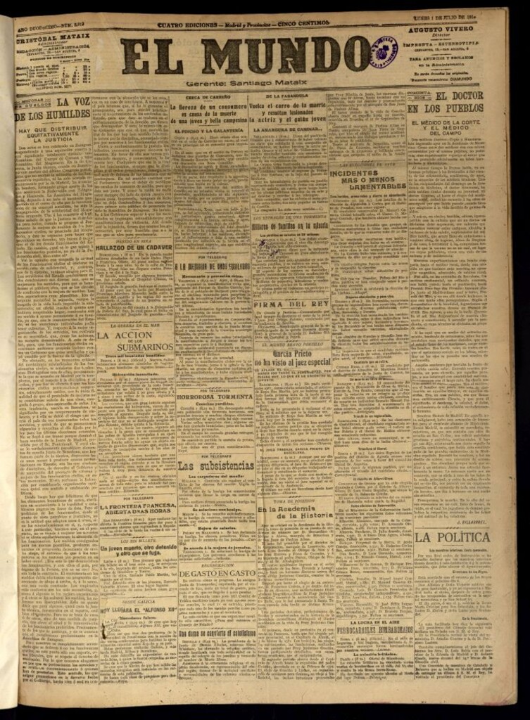 Miniatura de El Mundo del 1 de julio de 1918