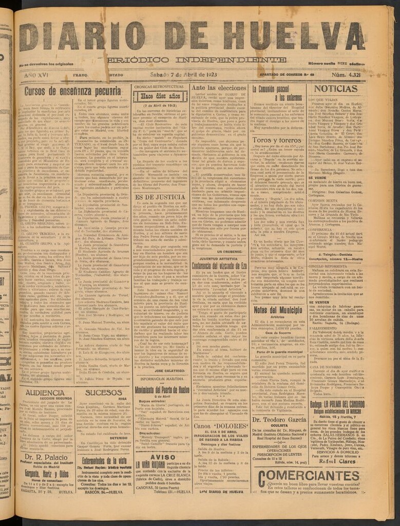 Miniatura de Diario de Huelva : periódico independiente del 7 de abril de 1923
