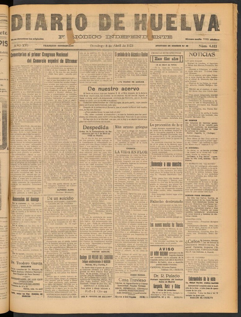 Miniatura de Diario de Huelva : periódico independiente del 8 de abril de 1923