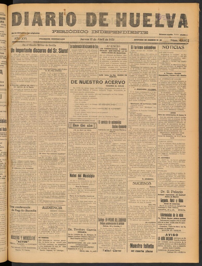 Miniatura de Diario de Huelva : periódico independiente del 12 de abril de 1923