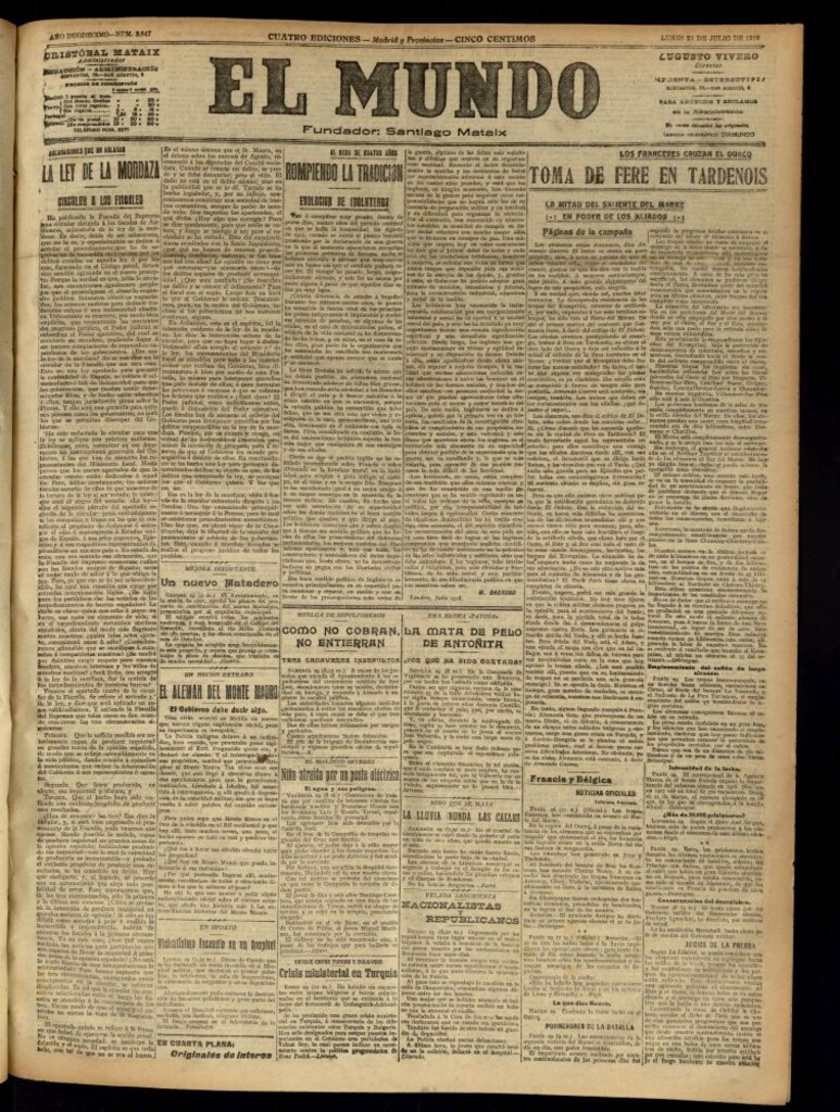 Miniatura de El Mundo del 29 de julio de 1918