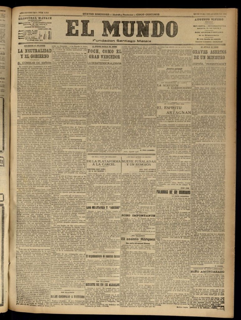 Miniatura de El Mundo del 7 de agosto de 1918
