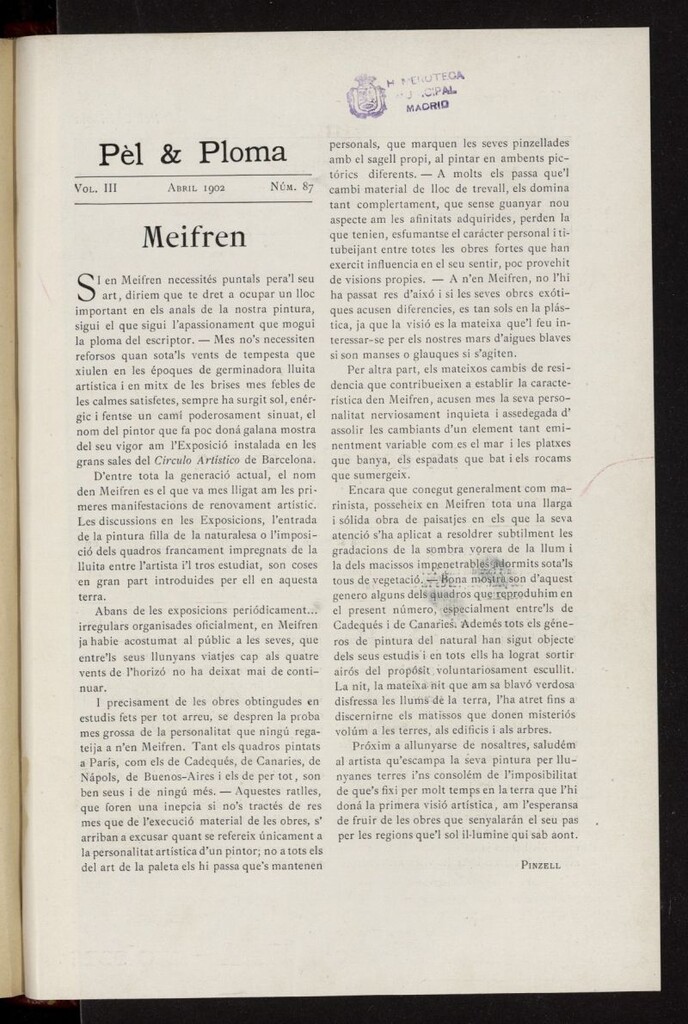 Miniatura de Pel & Ploma de abril de 1902, nº 87