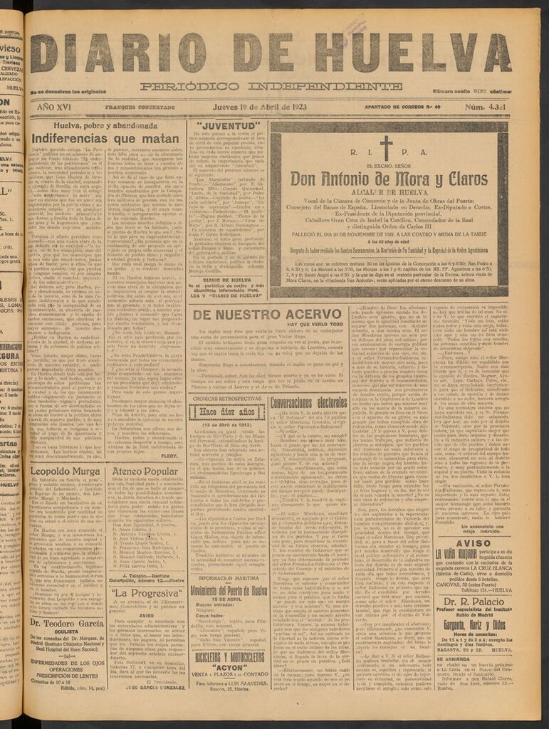 Miniatura de Diario de Huelva : periódico independiente del 19 de abril de 1923