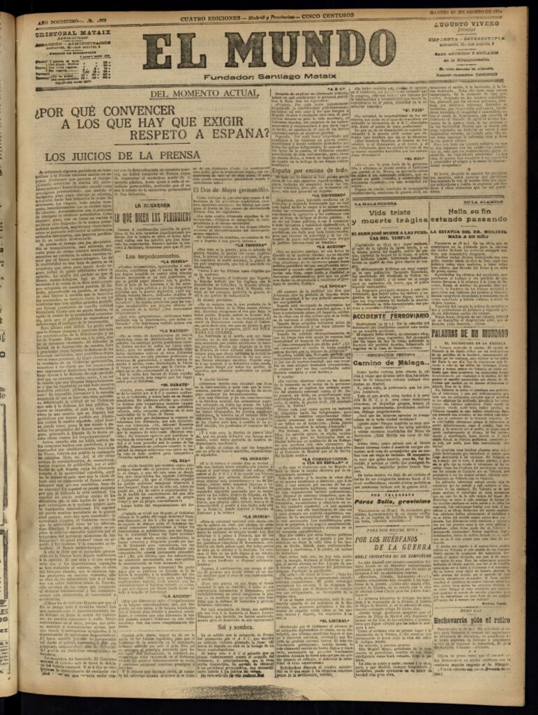 Miniatura de El Mundo del 20 de agosto de 1918