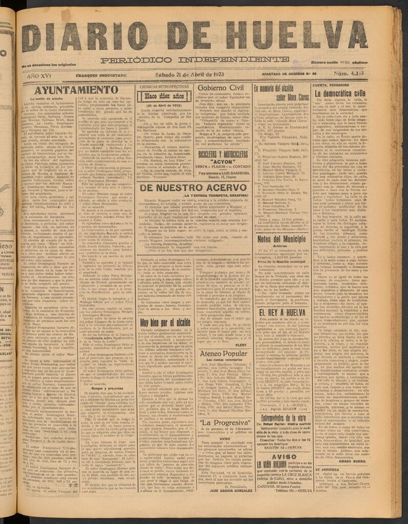 Miniatura de Diario de Huelva : periódico independiente del 21 de abril de 1923