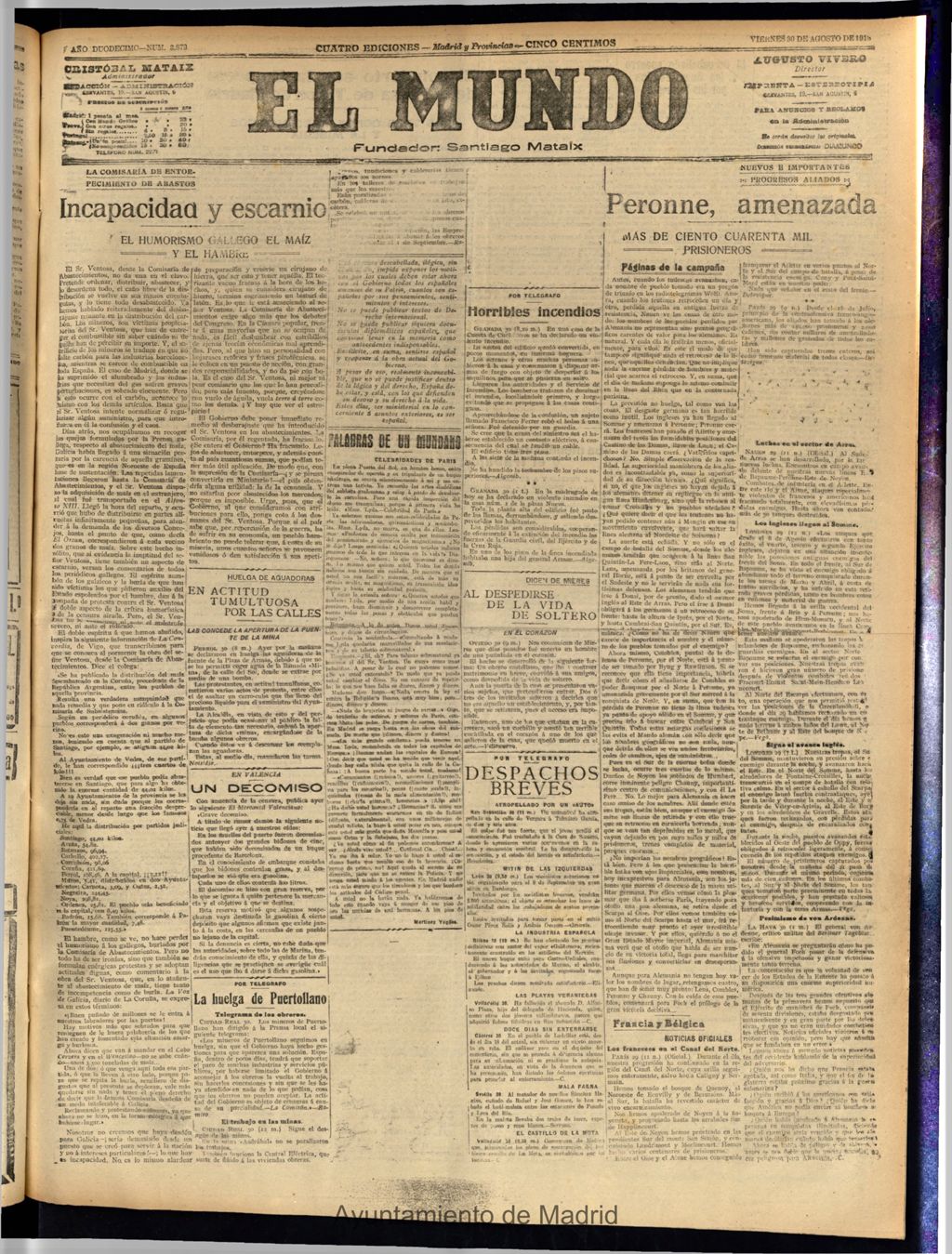 Miniatura de El Mundo del 30 de agosto de 1918