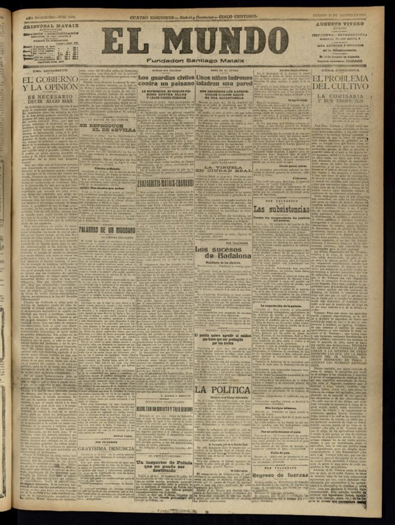 Miniatura de El Mundo del 31 de agosto de 1918