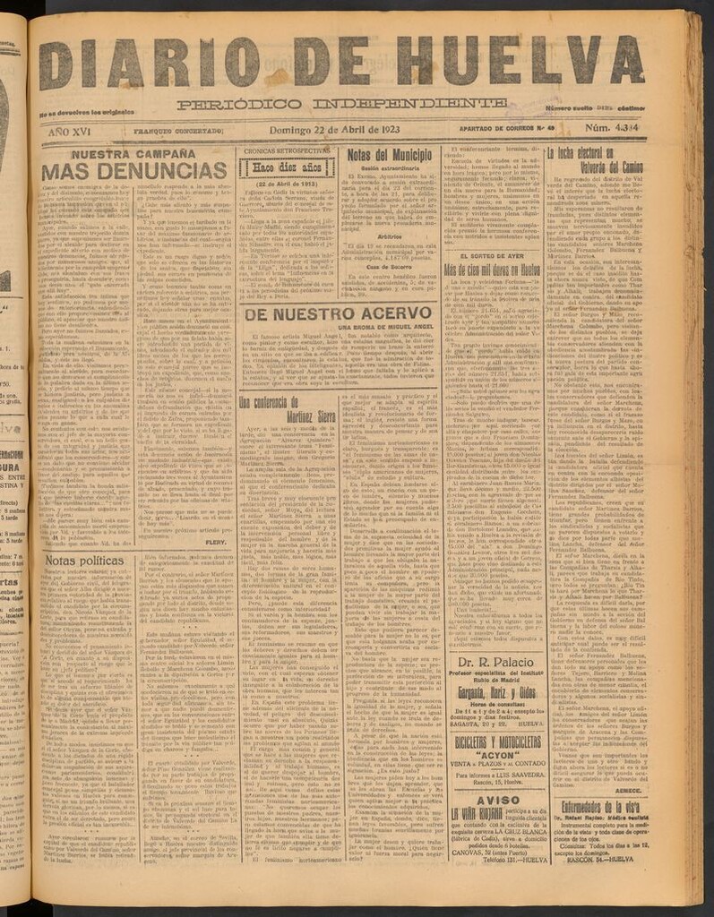 Miniatura de Diario de Huelva : periódico independiente del 22 de abril de 1923