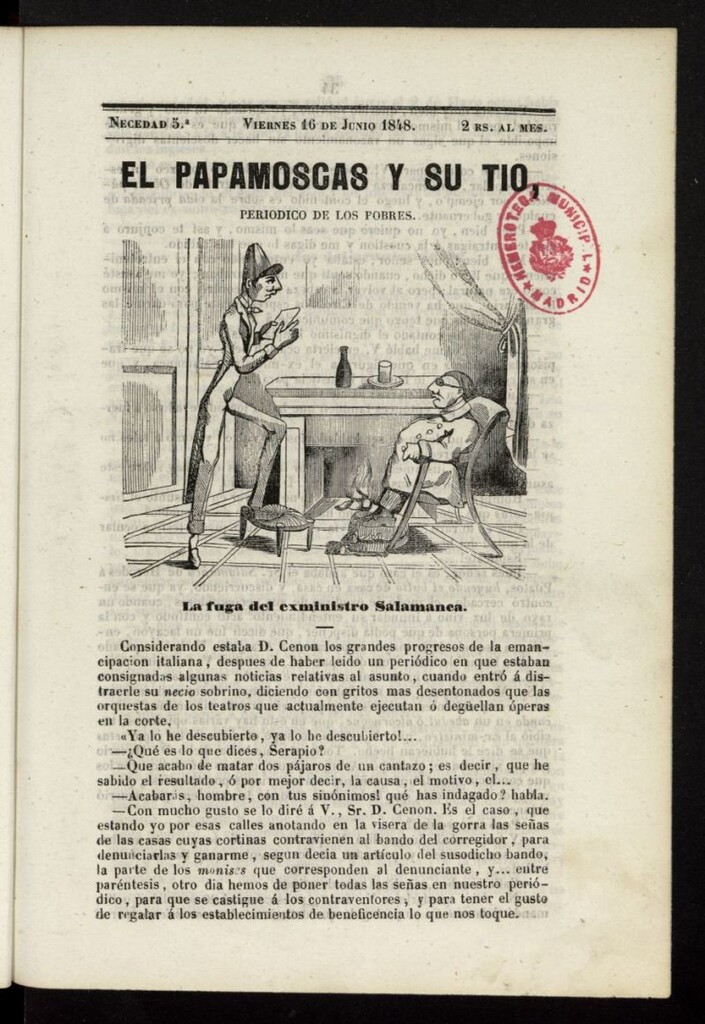 Miniatura de Papamoscas y su Tío del 16 de junio de 1848, necedad 5.ª