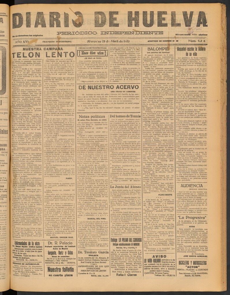 Miniatura de Diario de Huelva : periódico independiente del 25 de abril de 1923