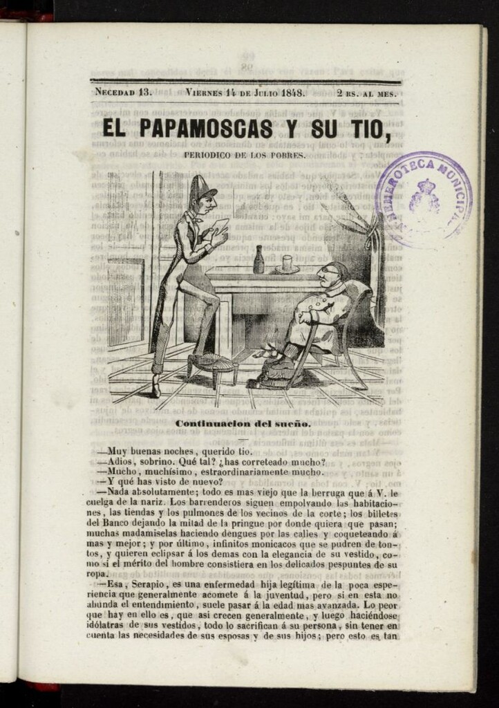 Miniatura de Papamoscas y su Tío del 14 de julio de 1848, necedad 13.ª