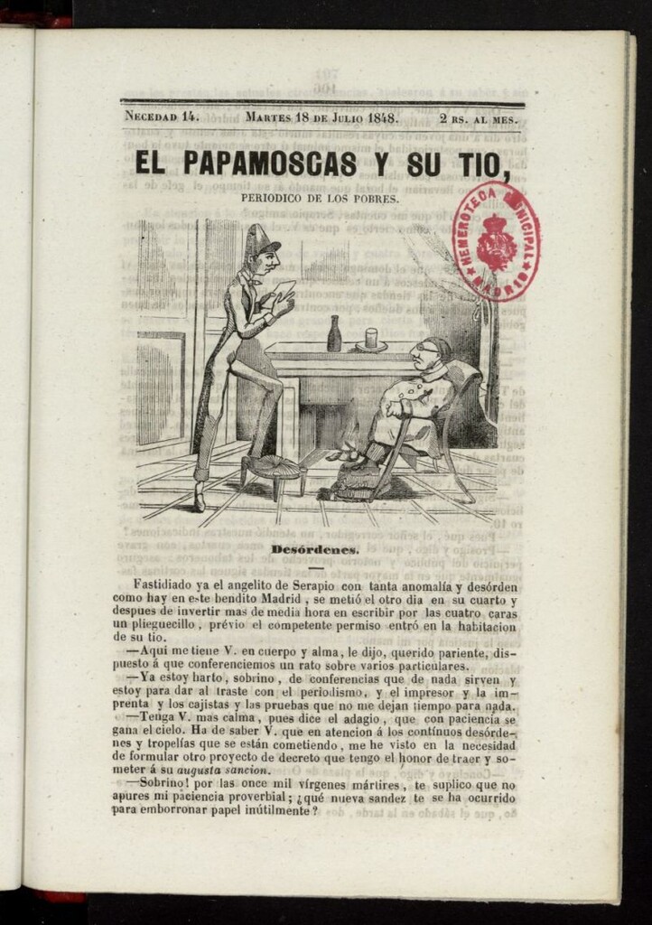 Miniatura de Papamoscas y su Tío del 18 de julio de 1848, necedad 14.ª