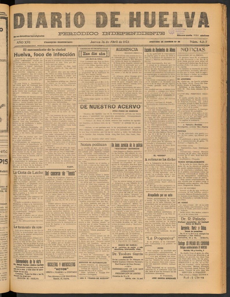 Miniatura de Diario de Huelva : periódico independiente del 26 de abril de 1923