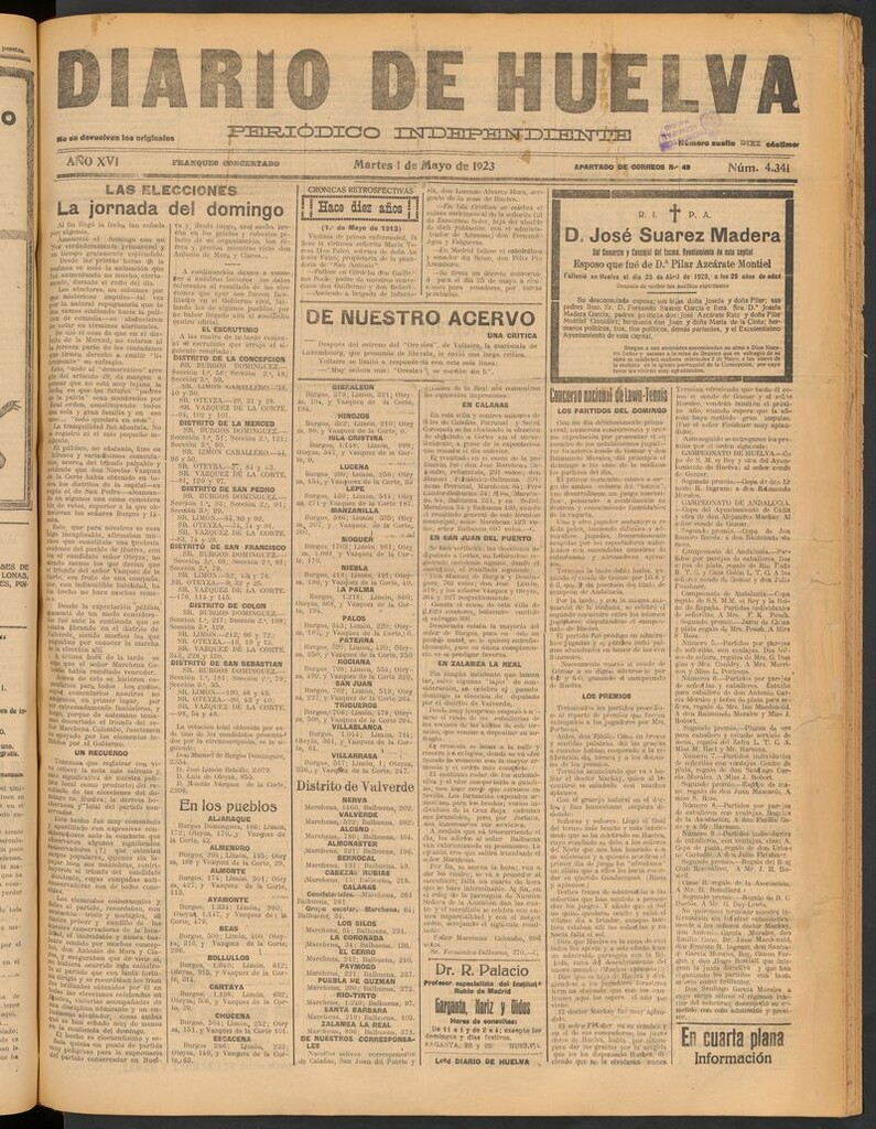 Miniatura de Diario de Huelva : periódico independiente del 1 de mayo de 1923