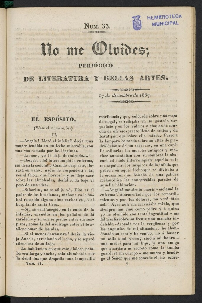 Miniatura de No me olvides: periódico de literatura y bellas artes del 17 de diciembre de 1837, nº 33