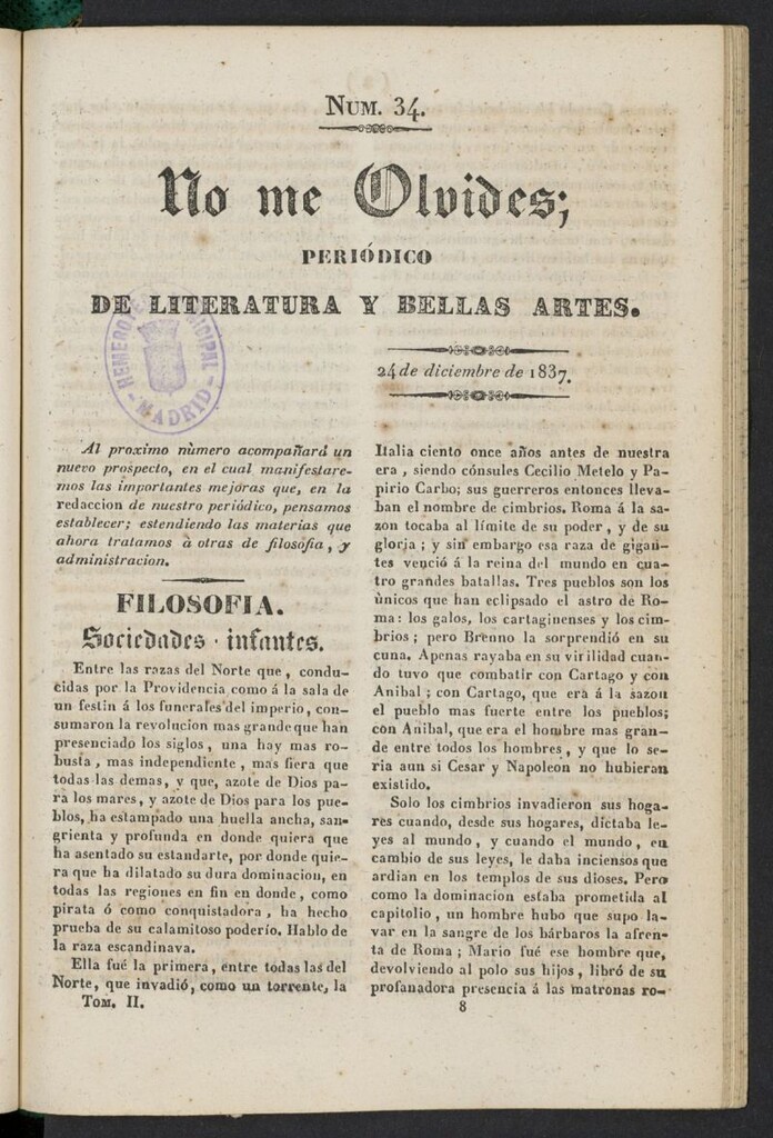 Miniatura de No me olvides: periódico de literatura y bellas artes del 24 de diciembre de 1837, nº 34