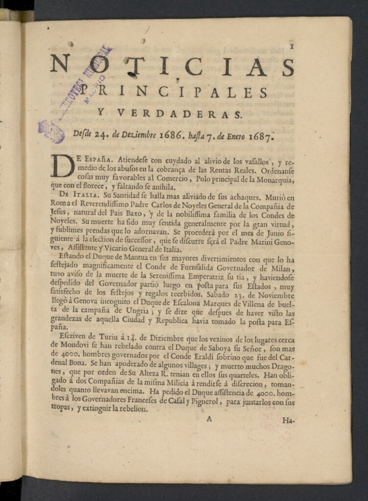 Miniatura de Noticias principales y verdaderas del 24 de diciembre de 1686 al 7 de enero de 1687