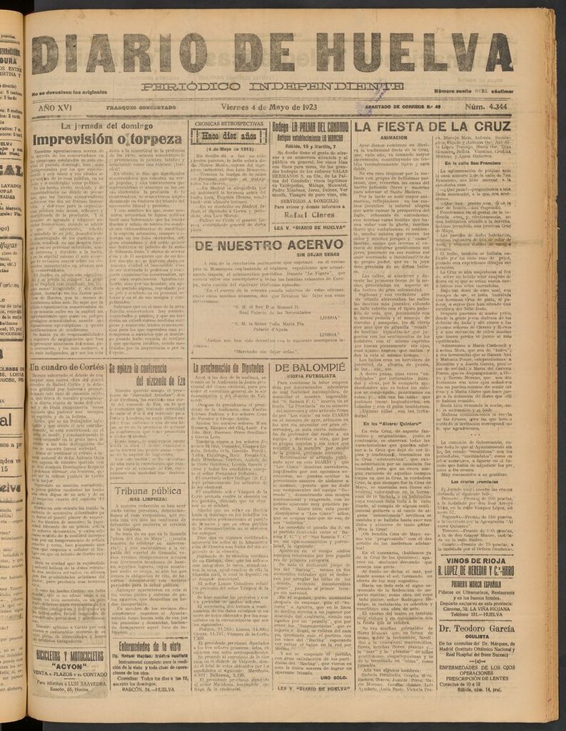 Miniatura de Diario de Huelva : periódico independiente del 4 de mayo de 1923