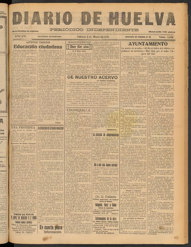 Miniatura de Diario de Huelva : periódico independiente del 5 de mayo de 1923