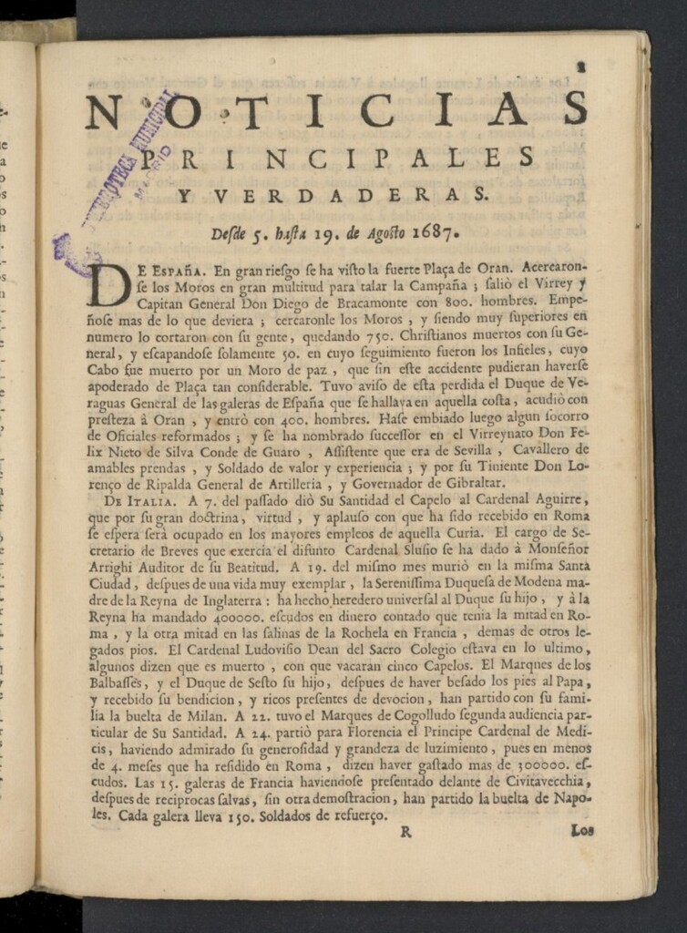 Miniatura de Noticias principales y verdaderas del 5 al 19 de agosto de 1687