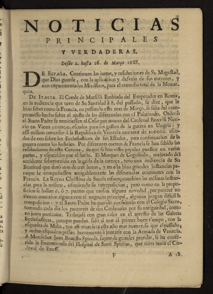 Miniatura de Noticias principales y verdaderas del 2 al 16 de marzo de 1688