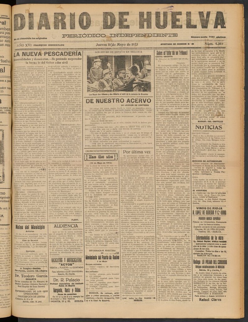 Miniatura de Diario de Huelva : periódico independiente del 10 de mayo de 1923