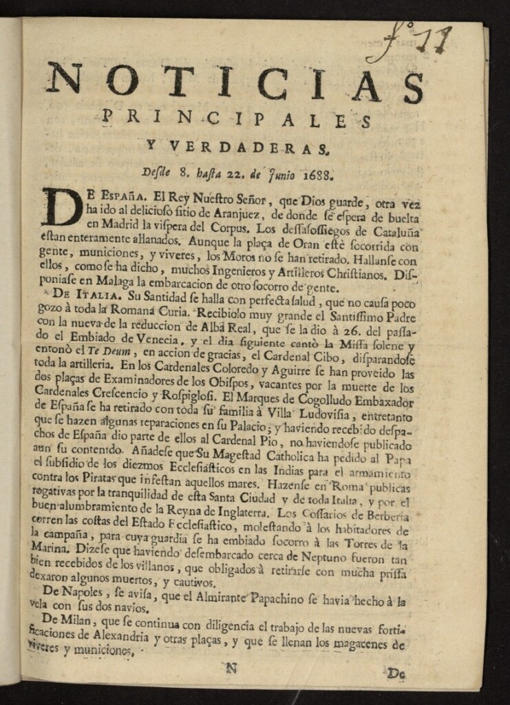 Miniatura de Noticias principales y verdaderas del 8 al 22 de junio de 1688