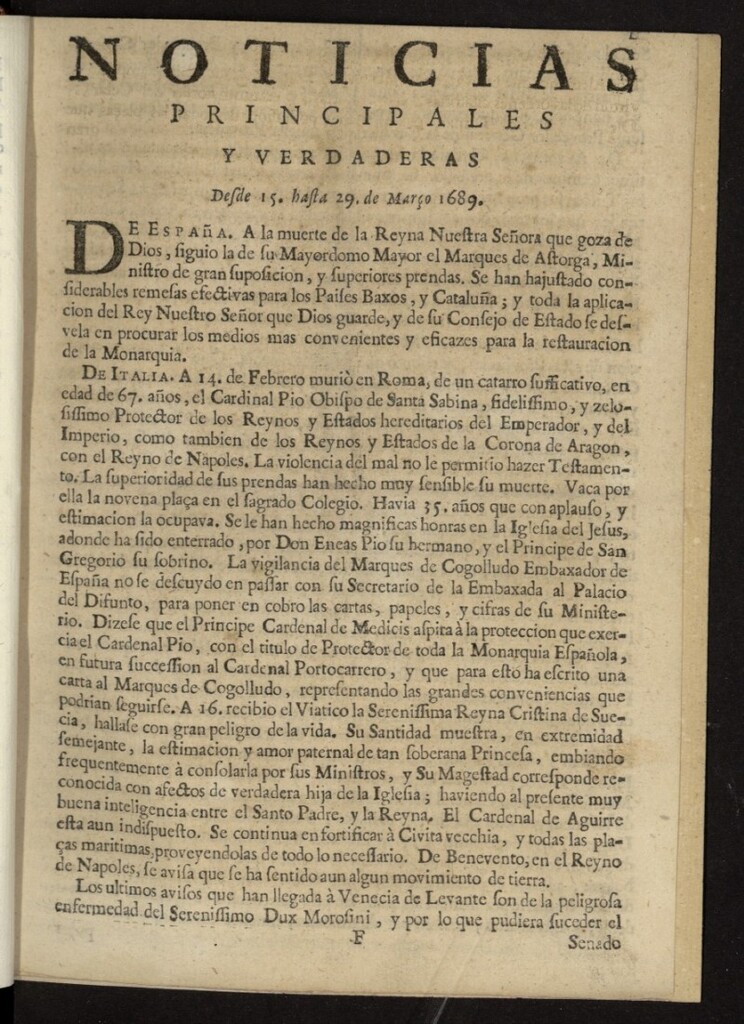 Miniatura de Noticias principales y verdaderas del 15 al 29 de marzo de 1689