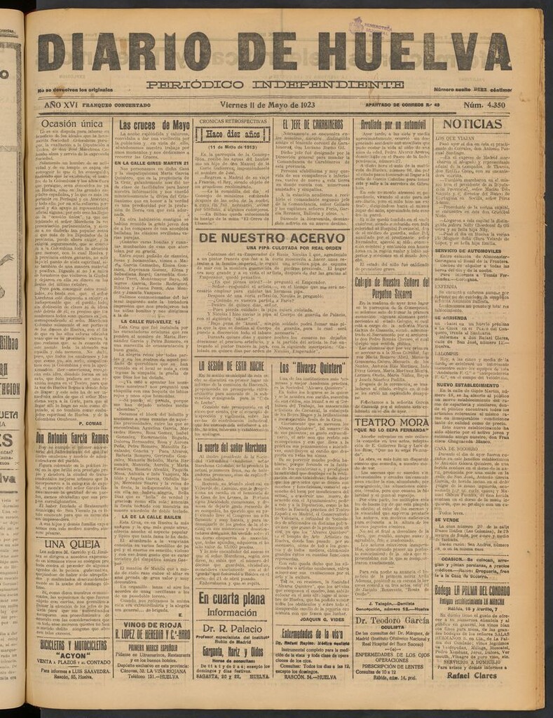 Miniatura de Diario de Huelva : periódico independiente del 11 de mayo de 1923