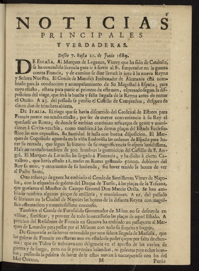 Miniatura de Noticias principales y verdaderas del 7 al 21 de junio de 1689