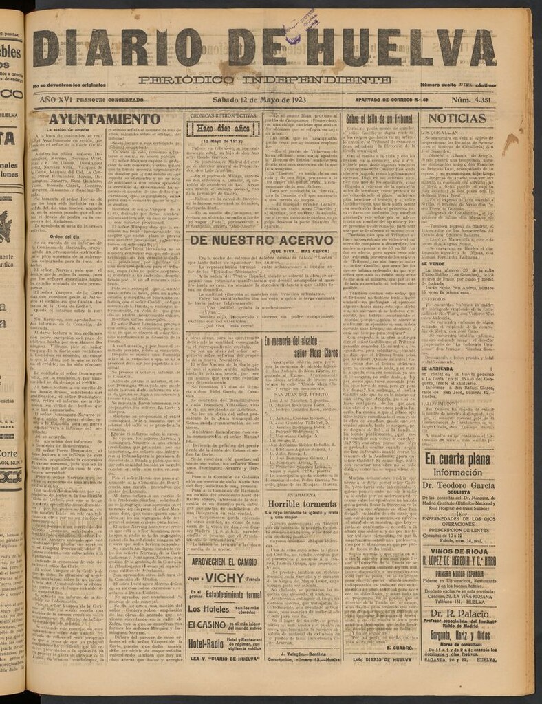 Miniatura de Diario de Huelva : periódico independiente del 12 de mayo de 1923