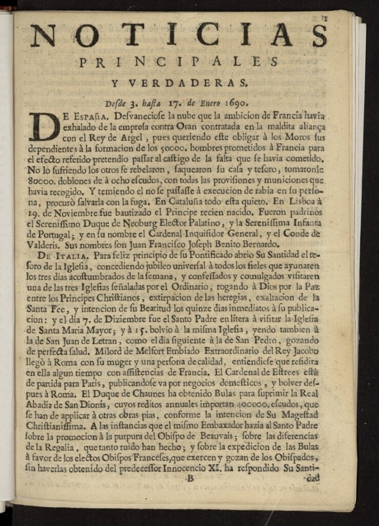 Miniatura de Noticias principales y verdaderas del 3 al 17 de enero de 1690