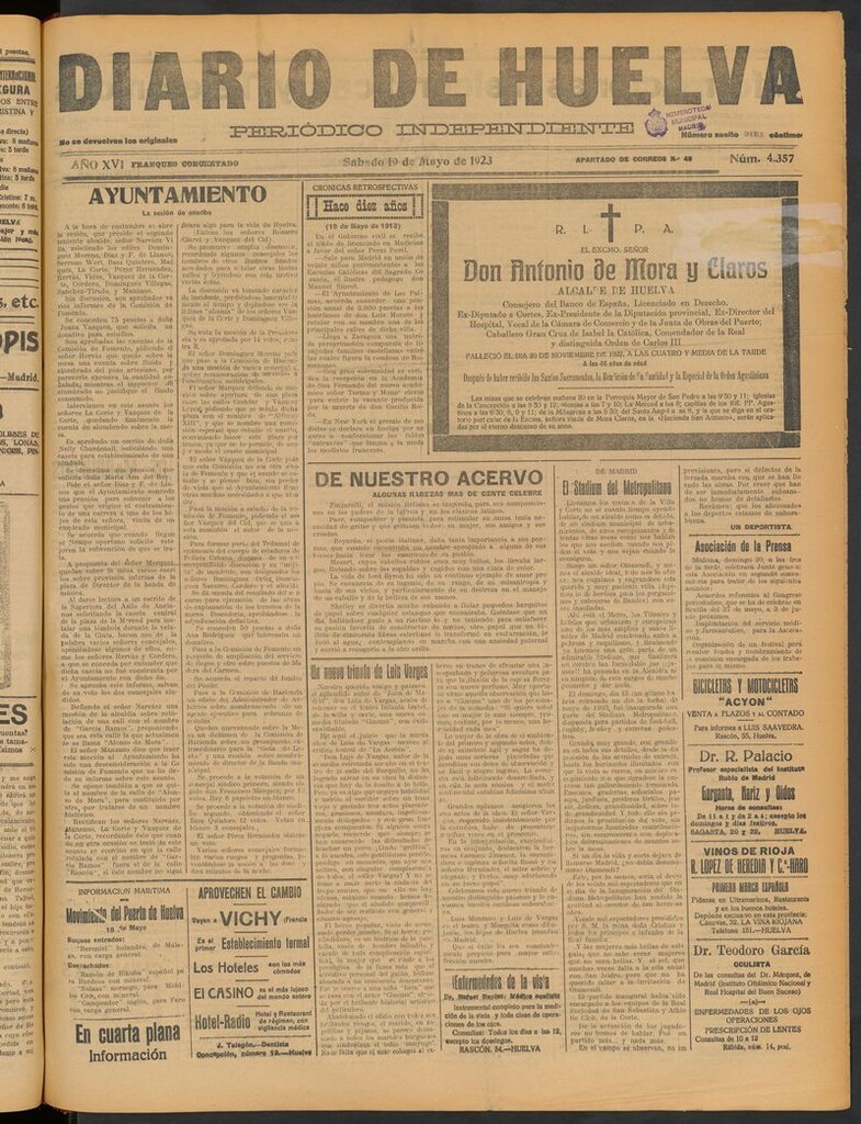 Miniatura de Diario de Huelva : periódico independiente del 19 de mayo de 1923