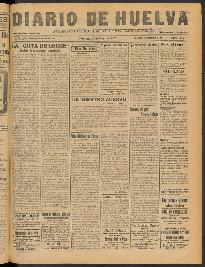 Miniatura de Diario de Huelva : periódico independiente del 20 de mayo de 1923