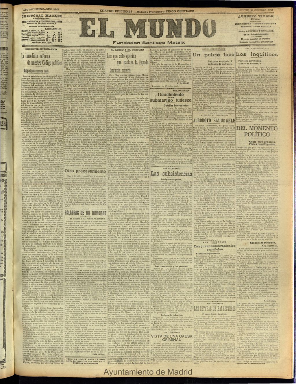 Miniatura de El Mundo del 31 de octubre de 1918