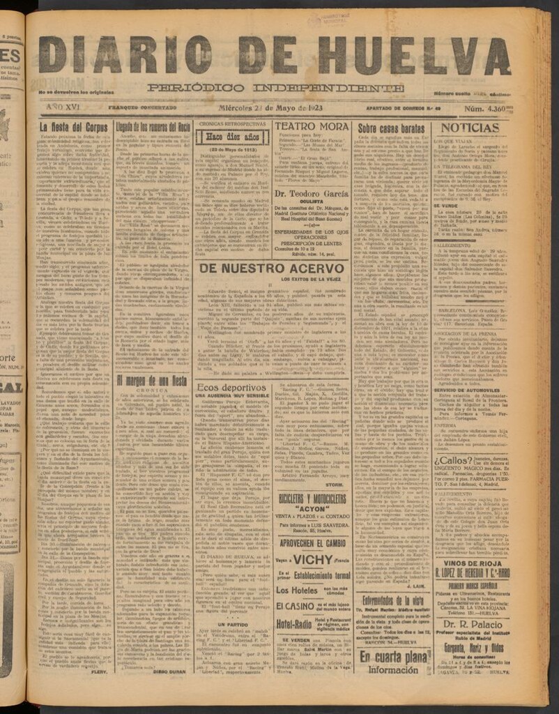 Miniatura de Diario de Huelva : periódico independiente del 23 de mayo de 1923