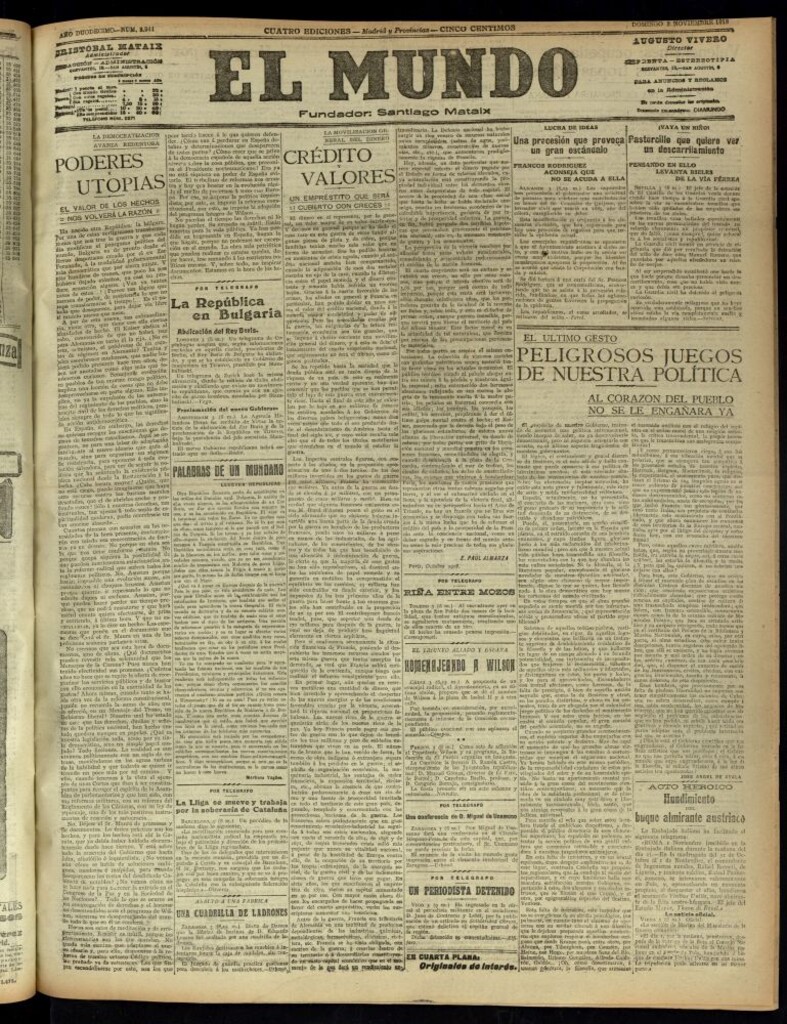 Miniatura de El Mundo del 3 de noviembre de 1918