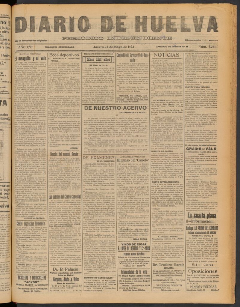 Miniatura de Diario de Huelva : periódico independiente del 24 de mayo de 1923