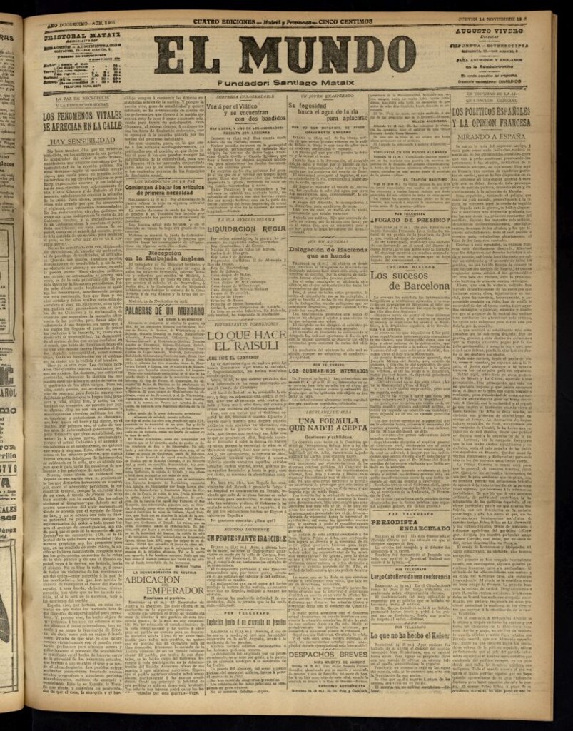 Miniatura de El Mundo del 14 de noviembre de 1918