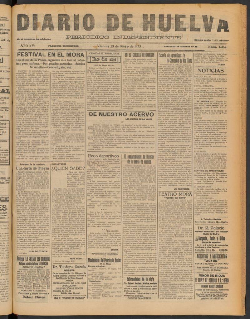 Miniatura de Diario de Huelva : periódico independiente del 25 de mayo de 1923