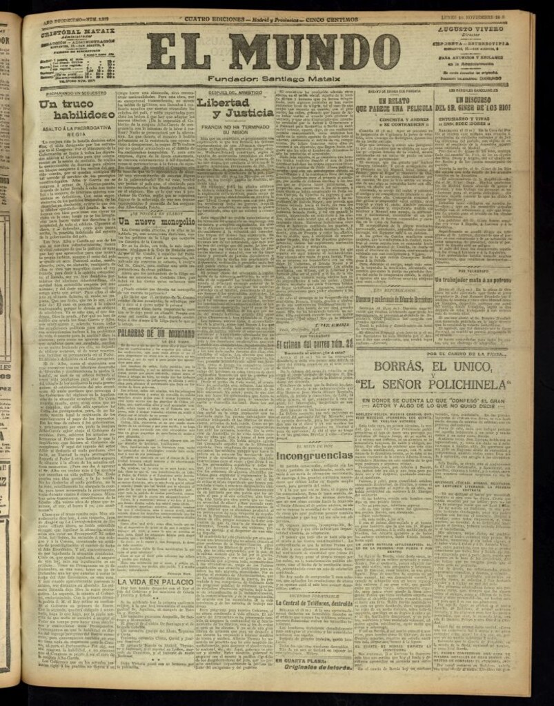 Miniatura de El Mundo del 18 de noviembre de 1918