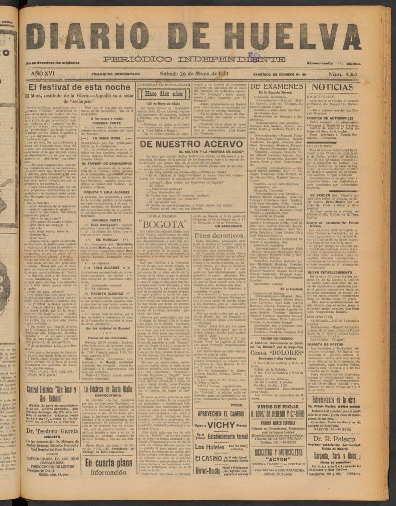 Miniatura de Diario de Huelva : periódico independiente del 26 de mayo de 1923