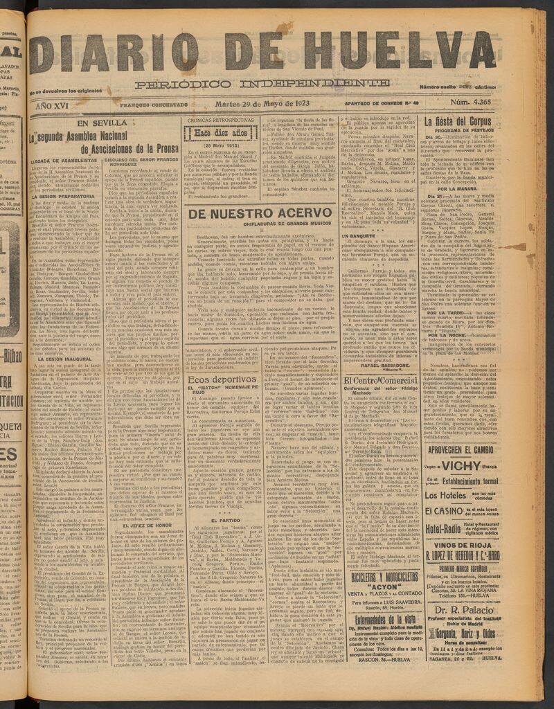 Miniatura de Diario de Huelva : periódico independiente del 29 de mayo de 1923