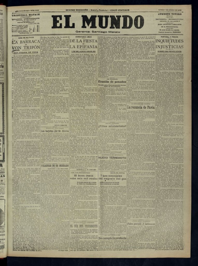 Miniatura de El Mundo del 7 de enero de 1918 (edición de provincias)