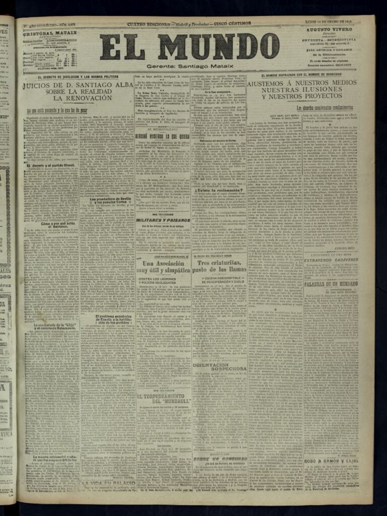 Miniatura de El Mundo del 14 de enero de 1918 (edición de provincias)
