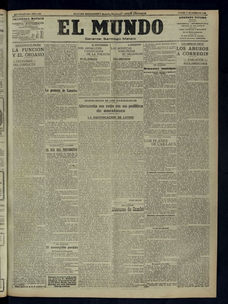 Miniatura de El Mundo del 17 de enero de 1918 (edición de provincias)