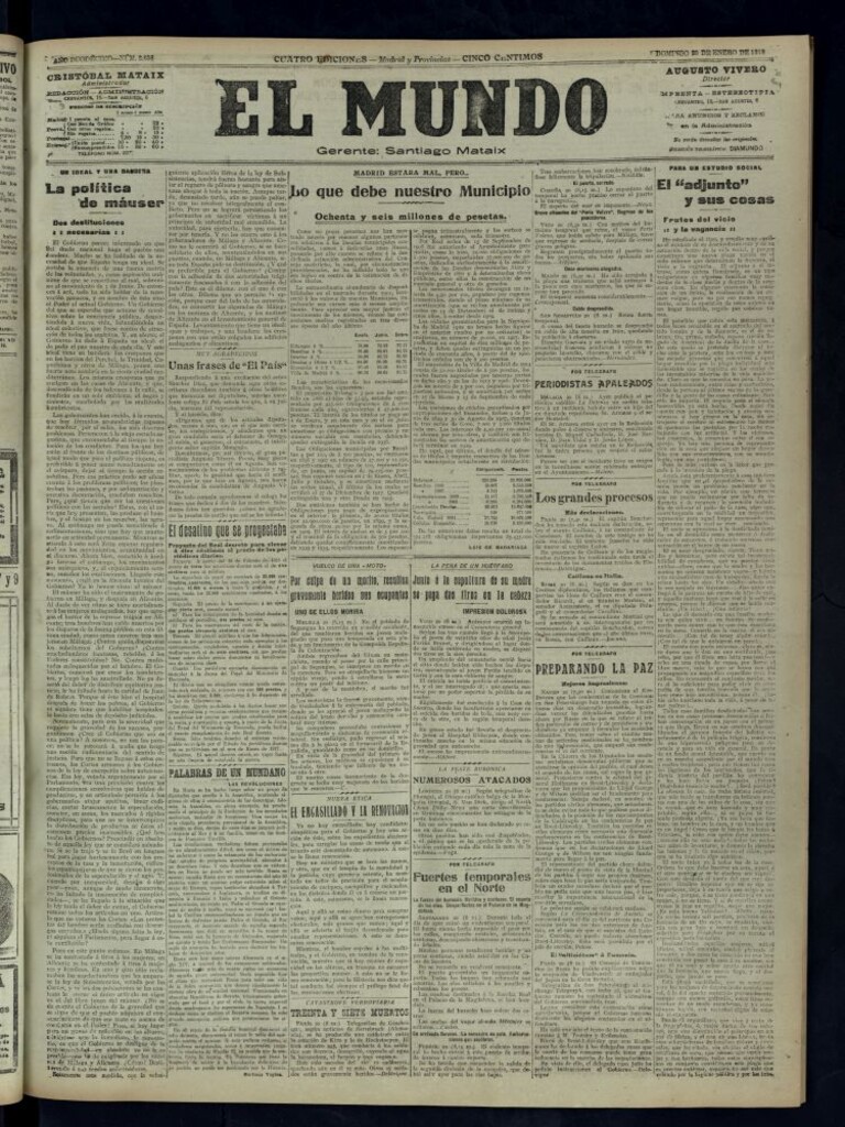 Miniatura de El Mundo del 20 de enero de 1918 (edición de provincias)